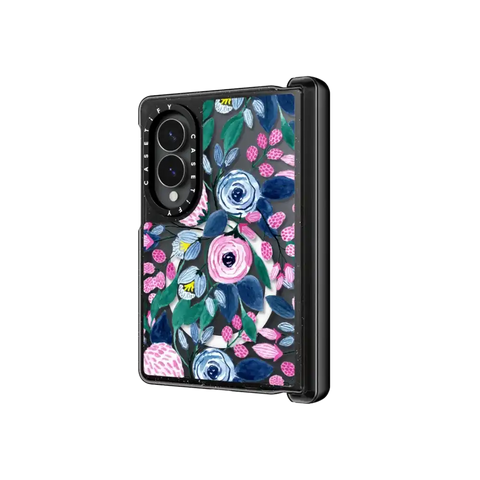 Girly Pink Navy Blue Watercolor Flowers Roses Leaves Pattern