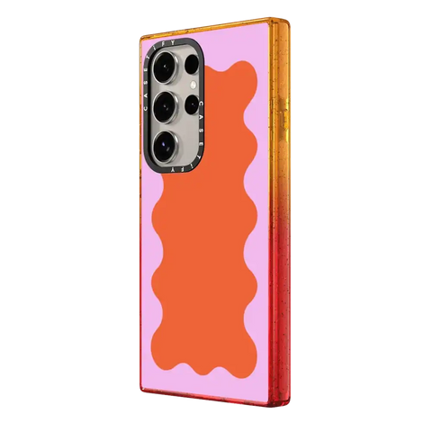 Pink Wavy Border on Orange