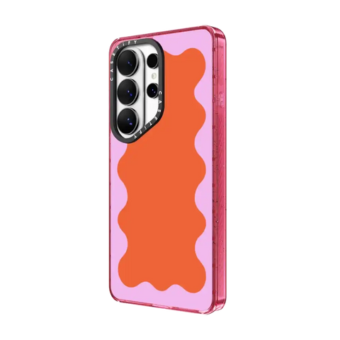 Pink Wavy Border on Orange