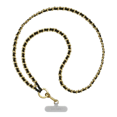 Leather Chain Cross-body Strap - Black in Champagne Gold