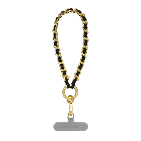 Leather Chain Wrist Strap -  Black in Champagne Gold