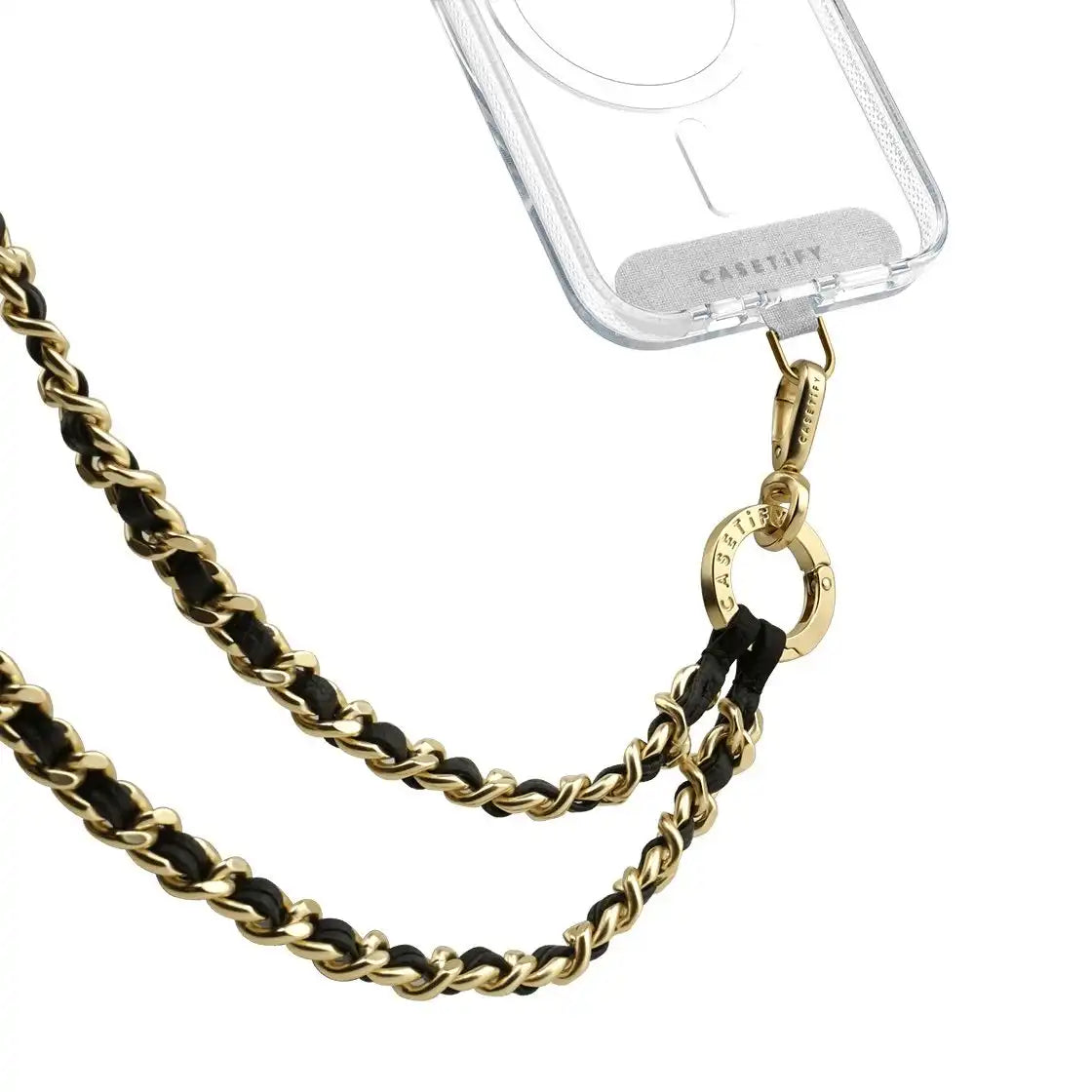 Leather Chain Cross-body Strap - Black in Champagne Gold