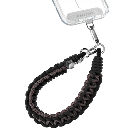 Leather Chain Wrist Strap -  Black in Champagne Gold